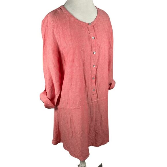 J. Jill Coral Button Shirt Dress Linen Blend Summer Beachy Relaxed Tunic Size L - Picture 2 of 8